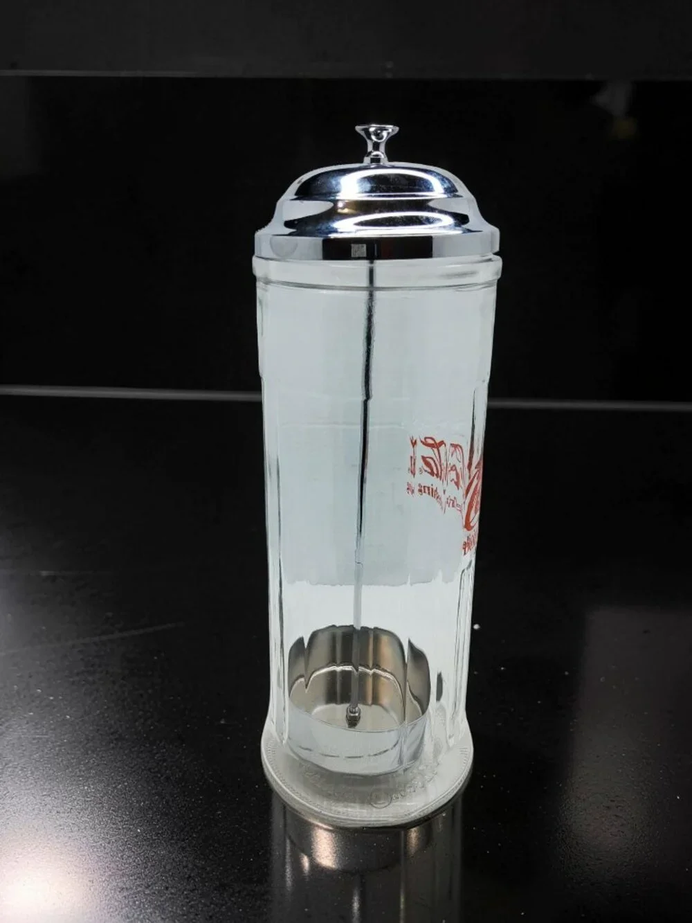 Vintage 1992 Coca-Cola Glass,Metal Lid Straw Dispenser Jar